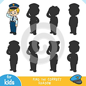 Find the correct shadow, education game for kids, Police officer photo