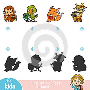 Find the correct shadow, education game. Set of cartoon animals