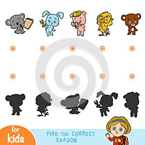 Find the correct shadow, education game. Set of cartoon animals
