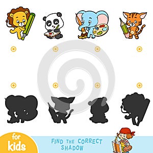 Find the correct shadow, education game. Set of cartoon animals