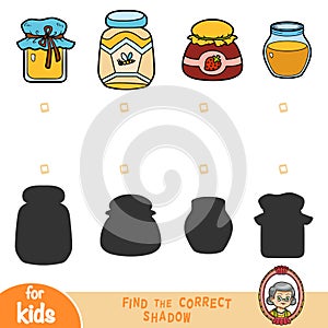 Find the correct shadow, education game, set of jars of jam and honey