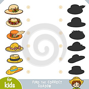 Find the correct shadow, education game, set of womens hats