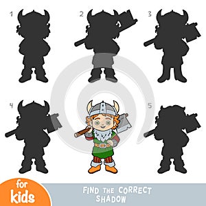 Find the correct shadow, education game, Viking boy with an ax