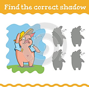 Find the correct shadow Education games with three little pigs. Preschool or kindergarten worksheet. Vector illustration