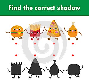 Find the correct shadow. Educational game for children, Shadow Matching Game for kids, Visual game for kid. Connect the dots