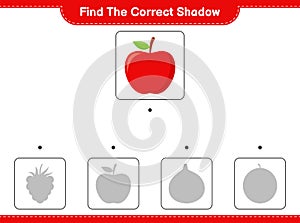 Find the correct shadow. Find and match the correct shadow of Apple. Educational children game