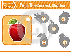 Find The Correct Shadow Find And Match The Correct Shadow Of Apple. Kids Educational Game. Printable Worksheet Vector Illustration