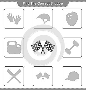 Find the correct shadow. Find and match the correct shadow of Racing Flags. Educational children game, printable worksheet, vector