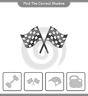 Find the correct shadow. Find and match the correct shadow of Racing Flags. Educational children game, printable worksheet, vector