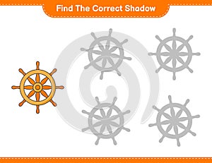 Find the correct shadow. Find and match the correct shadow of Ship Steering Wheel. Educational children game, printable worksheet