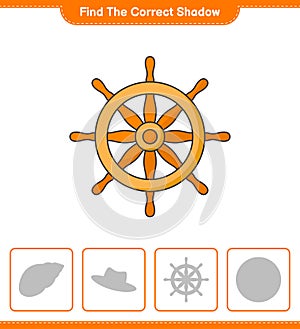 Find the correct shadow. Find and match the correct shadow of Ship Steering Wheel. Educational children game, printable worksheet
