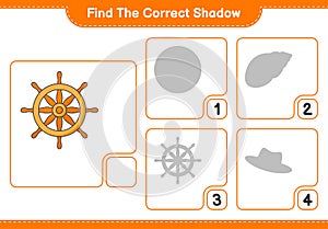 Find the correct shadow. Find and match the correct shadow of Ship Steering Wheel. Educational children game, printable worksheet