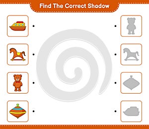 Find the correct shadow. Find and match the correct shadow of Teddy Bear, Rocking Horse, Boat, and Whirligig Toy. Educational