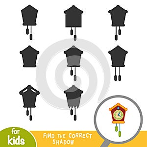 Find the correct shadow, game for children, Cuckoo-clock