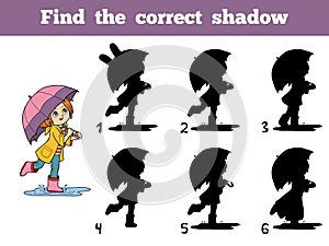 Find the correct shadow. Girl running with an umbrella