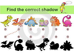 Find correct shadow. Kids educational game. Dinosaurs