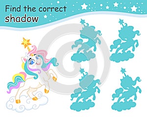 Find correct shadow magic happy unicorn turquoise shadows vector