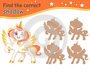 Find correct shadow magic white unicorn brown shadows vector