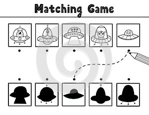 Find the correct shadow matching game with cute aliens in flying saucers