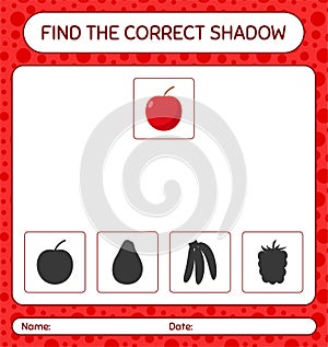 Find the correct shadows game with apple. worksheet for preschool kids, kids activity sheet