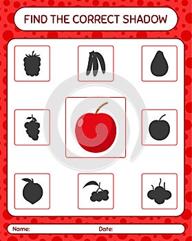 Find the correct shadows game with apple. worksheet for preschool kids, kids activity sheet