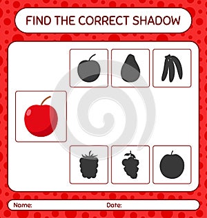 Find the correct shadows game with apple. worksheet for preschool kids, kids activity sheet