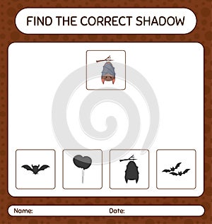 Find the correct shadows game with bat. worksheet for preschool kids, kids activity sheet