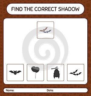 Find the correct shadows game with bat. worksheet for preschool kids, kids activity sheet