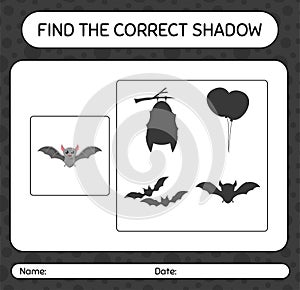 Find the correct shadows game with bat. worksheet for preschool kids, kids activity sheet