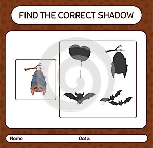 Find the correct shadows game with bat. worksheet for preschool kids, kids activity sheet