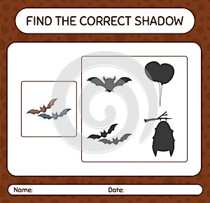 Find the correct shadows game with bat. worksheet for preschool kids, kids activity sheet