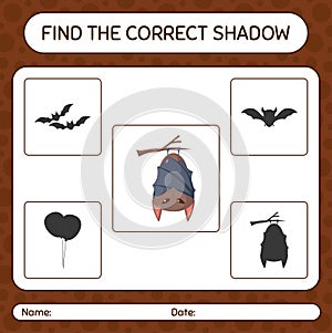 Find the correct shadows game with bat. worksheet for preschool kids, kids activity sheet
