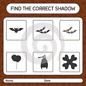 Find the correct shadows game with bat. worksheet for preschool kids, kids activity sheet