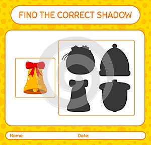 Find the correct shadows game with bell. worksheet for preschool kids, kids activity sheet