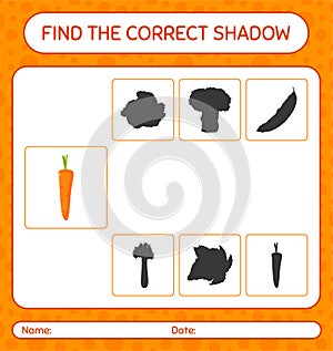 Find the correct shadows game with carrot. worksheet for preschool kids, kids activity sheet
