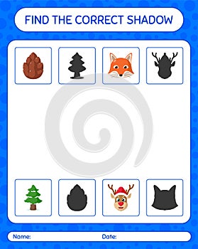 Find the correct shadows game with christmas icon. worksheet for preschool kids, kids activity sheet