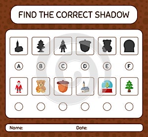 Find the correct shadows game with christmas icon. worksheet for preschool kids, kids activity sheet