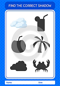 Find the correct shadows game with cloud. worksheet for preschool kids, kids activity sheet