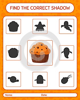 Find the correct shadows game with cupcake. worksheet for preschool kids, kids activity sheet