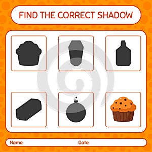 Find the correct shadows game with cupcake. worksheet for preschool kids, kids activity sheet