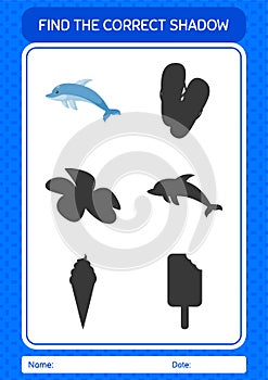 Find the correct shadows game with dolphin. worksheet for preschool kids, kids activity sheet