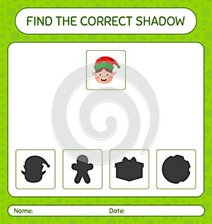 Find the correct shadows game with elf. worksheet for preschool kids, kids activity sheet