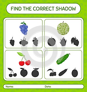 Find the correct shadows game with fruits. worksheet for preschool kids, kids activity sheet