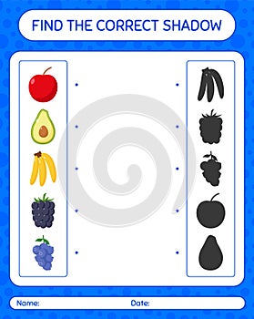 Find the correct shadows game with fruits. worksheet for preschool kids, kids activity sheet