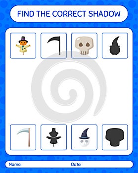 Find the correct shadows game with halloween icon. worksheet for preschool kids, kids activity sheet