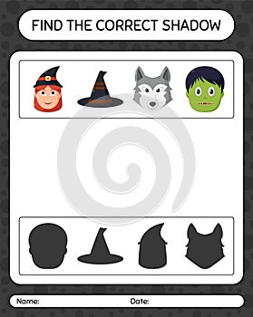 Find the correct shadows game with halloween icon. worksheet for preschool kids, kids activity sheet