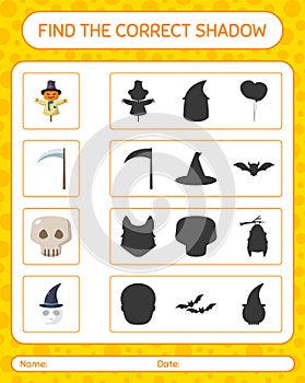 Find the correct shadows game with halloween icon. worksheet for preschool kids, kids activity sheet