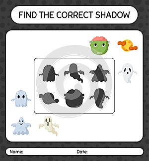 Find the correct shadows game with halloween icon. worksheet for preschool kids, kids activity sheet