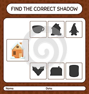 Find the correct shadows game with house. worksheet for preschool kids, kids activity sheet