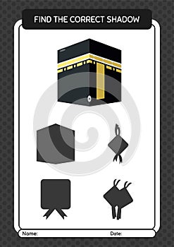 Find the correct shadows game with kaaba. worksheet for preschool kids, kids activity sheet